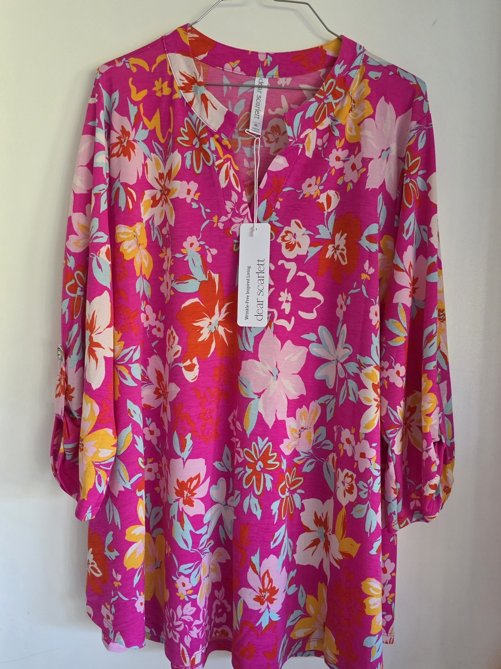 Dear Scarlett Hawaiian Fuchsia Floral V-Neck Blouse XL